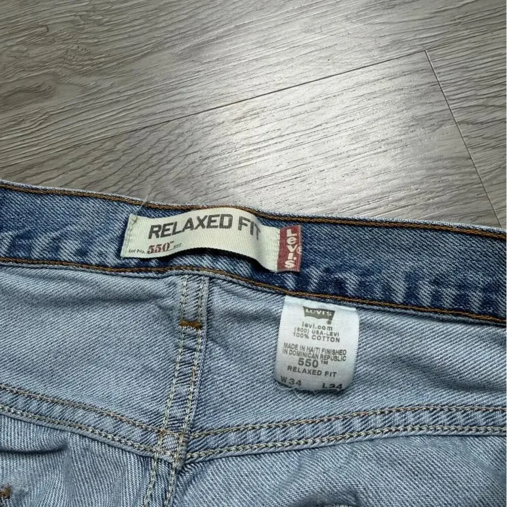 Vintage Y2K Levi’s 550 Relaxed Fit Distressed Denim Jeans Size 34x34 Blue